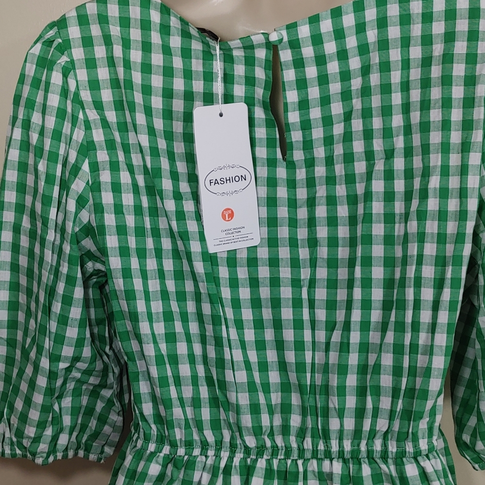 COPY - Womens Casual Plaid Crewneck Lantern Sleeve Wrap Tie Waist Party Short M… - Picture 12 of 14
